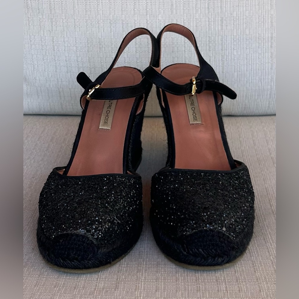 L’ Autre Chose Black Glitter Espadrille Wedge, size 10 (EU 41)